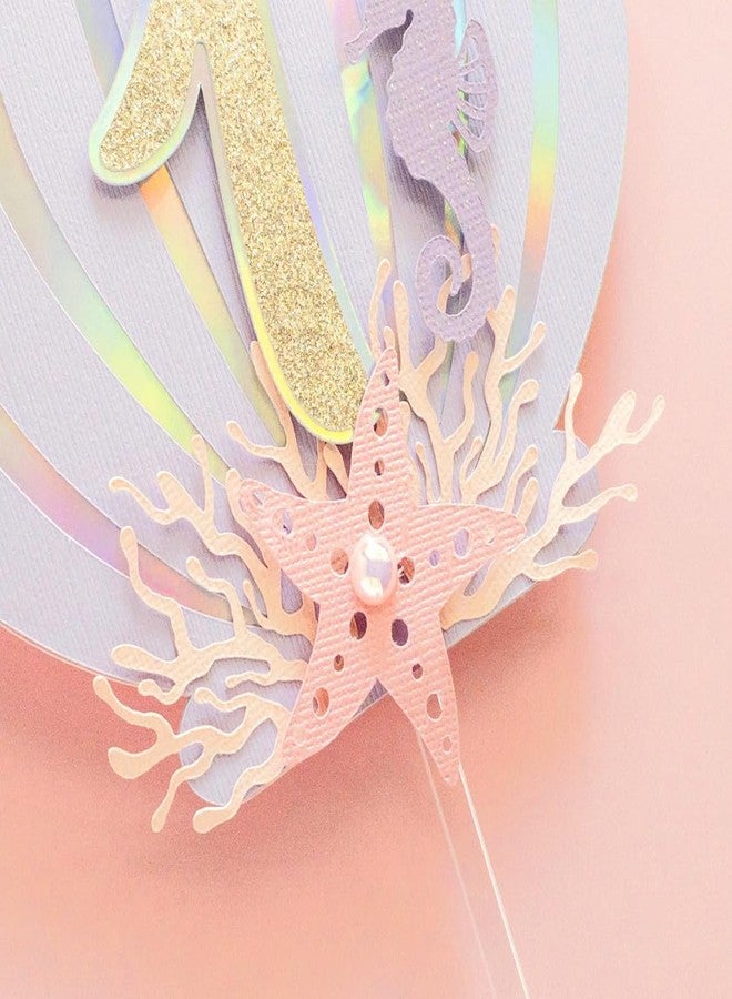 Haoser Mermaid 1st Birthday Cake Topper - Under the Sea Party Decorations for Girls, Mermaid Theme Cake Topper 6" x 6.5" for Baby Girl Party Supplies, Ocean Birthday Decor - Image 4
